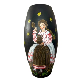 Vază decorativă ceramică pictată manual 30 cm – motiv tradițional românesc, unicat, Marginea