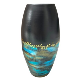 Vaza din ceramica neagra, moderna, unicat, 30 cm - Img 2