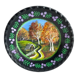 Farfurie decorativa autentica pictata manual din ceramica de Marginea, 20 cm