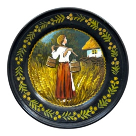 Farfurie decorativa de perete pictata manual 24 cm, motive traditionale