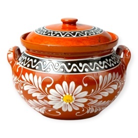 Oala de lut 5 litri pentru sarmale, ceramica traditionala pictata manual, cu capac, pentru cuptor si gatit lent – Cook Green