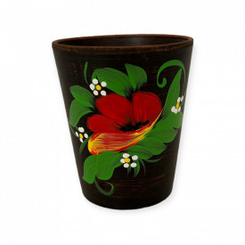 Pahar din ceramica, maro, pictat maci