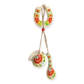 Potcoava ceramica pictata manual cu miniaturi, decorativa pentru pereti, 29 cm, interior si exterior