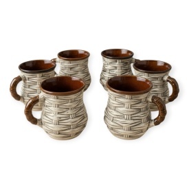 Set 6 cani din ceramica rustica traditionala, 250 ml, pentru ceai, apa sau vin