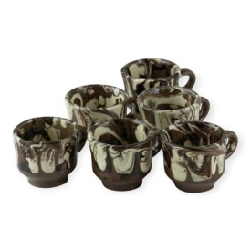 Set 6 canite din lut pentru tuica, 25 ml, maro, glazurate, traditionale si rustice