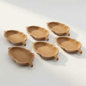 Set 6 platouri din lemn forma frunza – platouri servire din lemn masiv pentru aperitive si prezentare - Img 2