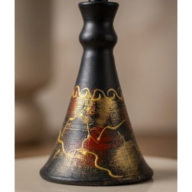 Sfesnic din ceramica, suport pentru lumanare, handmade, Marginea, rosu cu auriu, 16 cm - Img 3