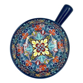 Tigaie din ceramica cu maner, albastra, pentru servire sau gatit la cuptor, 23 cm