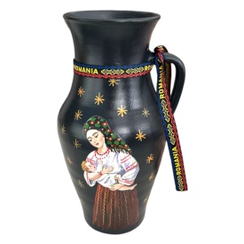 Ulcior ceramic pictat manual, vaza decorativa, mama cu prunc, cadou traditional romanesc, arta populara, ceramica artizanala, suvenir romania, decoratiuni casa