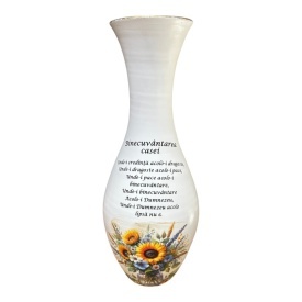 Vaza alba, inalta, mare, ceramica, Binecuvantarea casei, decorata manual, lucrata manual, handmade, pentru flori, decor casa, cadou casa noua, 42 cm