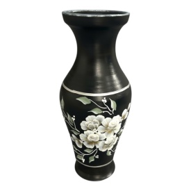 Vaza ceramica neagra 40 cm pictata manual cu flori si detalii argintii - Img 2