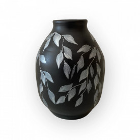 Vaza ceramica neagra,moderna, pictata manual