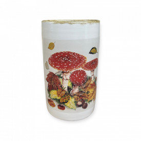 Vaza ceramica, tip cilindru, ciuperci, 24cm