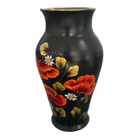 Vază de flori din ceramică Marginea pictată manual cu buchet de maci și margarete – 30 cm