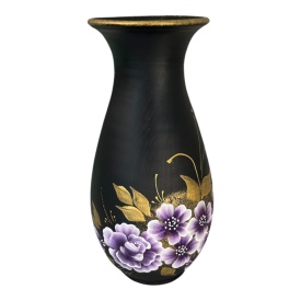 Vază decorativă cu model floral și accente aurii