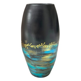 Vaza din ceramica neagra, moderna, unicat, 30 cm