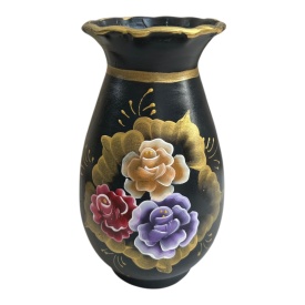 Vaza negru cu auriu, buchet de flori