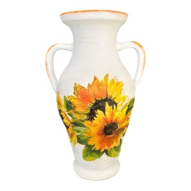 Vaza tip amfora, ceramică cu floarea soarelui, lucrată manual, Marginea