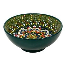 Bol, castron ceramic verde multicolor, termorezistent, pentru servire sau gatit la cuptor, 16 cm