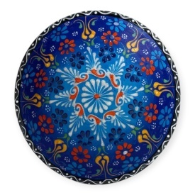 Castron mare din ceramica, 16 cm, pictat manual, traditional, lucrat manual, motive in relief, autentic