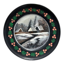 Farfurie Ceramica de Marginea pictată manual – Gospodărie înzăpezită, 24 cm