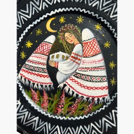 Farfurie ceramica decorativa, pictura manuala, 24 cm – Ingerul casei - Img 2