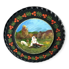 Farfurie decorativa din ceramica lucrata manual cu suport de perete – 24 cm Marginea