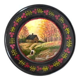 Farfurie decorativă pictată manual – „Drumul Toamnei în Bucovina”