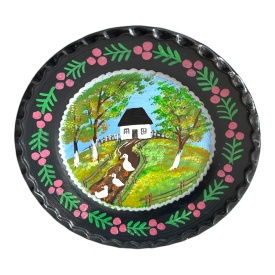 Farfurie decorativa pictata manual din ceramica traditionala de Marginea, 20 cm
