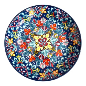 Farfurie,platou ceramic albastru pentru servire si mancare, model multicolor, 20 cm