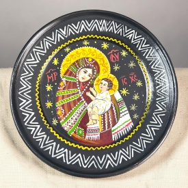 Icoana pictata manual, farfurie din ceramica neagra, de perete, sistem de prindere, pictata manual, reglioasa, 24 cm - Img 3