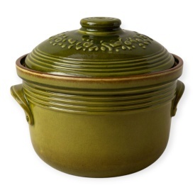 Oala de lut pentru sarmale 8L, smaltuita, ceramica verde cu capac, lucrata manual, gatit traditional la cuptor