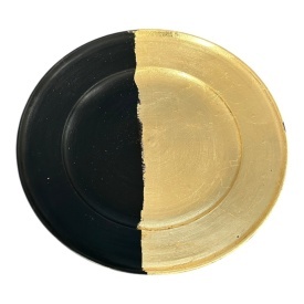Platou din ceramica, decorat manual, negru, foita de aur, pentru servire sau decor, 30 cm