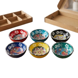 Set 6 boluri din ceramica, colorate, design oriental, pentru sosuri,alune,nuci,seminte, 8 cm - Img 3