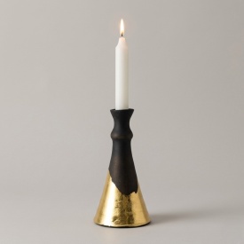 Sfesnic din ceramica handmade pentru lumanari 16 cm decor foita aur - Img 6