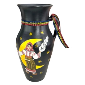 Ulcior din ceramica, tip vaza decorativa, traditionala, pictata manual, 30 cm