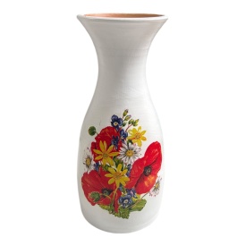 Vaza alba ceramica, pictata manual cu maci, 25 cm, Marginea