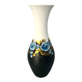 Vaza ceramica alb cu negru,lucrata si pictata manual, silueta - Img 3