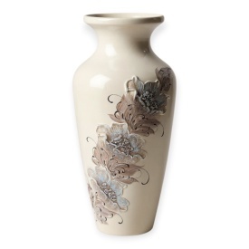 Vaza ceramica inalta 67 cm pictata manual cu flori in relief, decoratiune eleganta crem pentru living, hol sau spatii comerciale