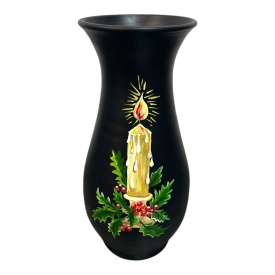 Vază ceramică Marginea 30 cm – pictată manual cu lumânare și coroniță de Crăciun, unicat din Bucovina