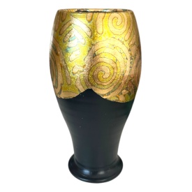Vază ceramică Marginea decorată manual cu foiță de aur, antichizata - Img 3