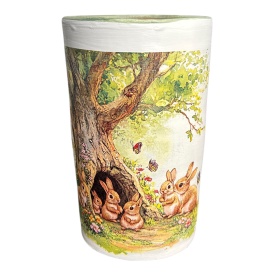 Vaza decor naturala – peisaj cu iepurasi si atmosfera calda de primavara