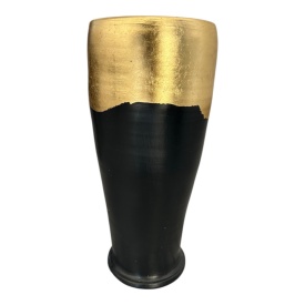 Vază decorativă 30 cm neagră cu foiță de aur – ceramică elegantă de Marginea - Img 2