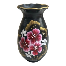 Vaza negru cu auriu, buchet de flori