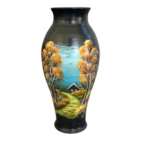 Vaza unicat pictata manual – ceramica decorativa mare pentru casa si birou, 44 cm