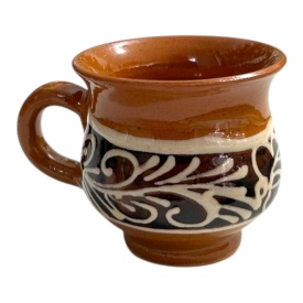 Cana din ceramica pentru tuica, maro, stil traditional,lucrata manual, 50ml