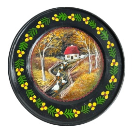 Farfurie de perete, pictata manual, unicat, peisaj de toamna