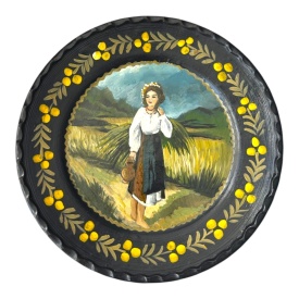 Farfurie decorativa pictata manual 24 cm – Decor perete cu motive traditionale romanesti