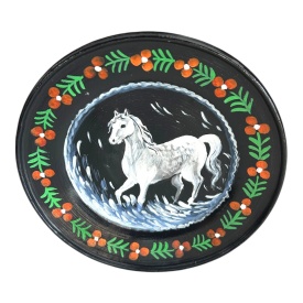 Farfurie decorativa rustica pictata manual din ceramica de Marginea, 20 cm