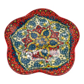 Platou din ceramica in forma de floare,rosu, pentru servirea mesei, aperitiv, desert, 20 cm